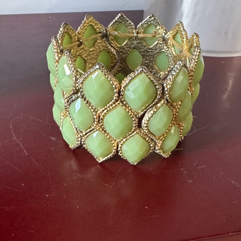 Vintage Green and Gold tone Statement Bracelet